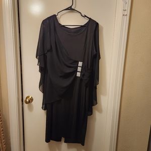 Hanna Nikole Chiffon Ruffle Flattering Cape Sleeve Bodycon Pencil Dress Size XL